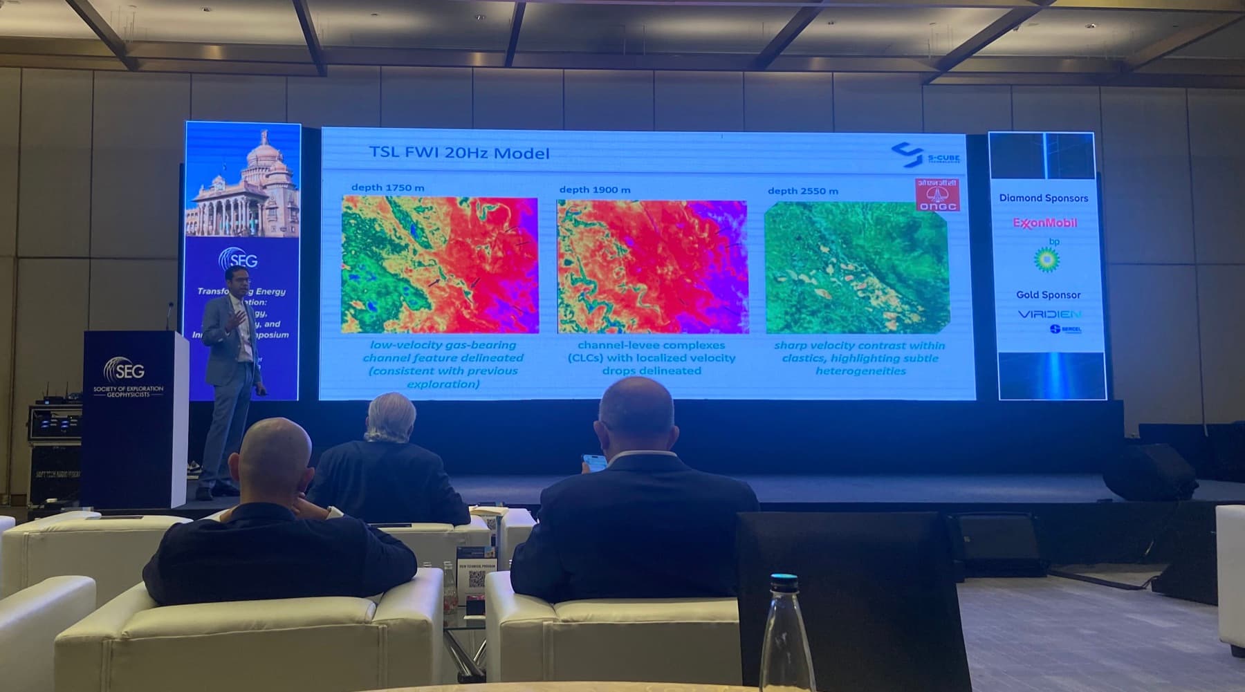S-Cube presenting TSL-FWI™ results from the Mahanadi Basin at the SEG Transforming Energy Exploration Symposium in Bengaluru