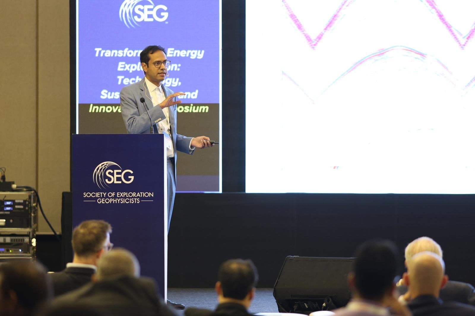 Saheb Ghosh of ONGC-GEOPIC presenting land seismic FWI results from the Bengal Basin