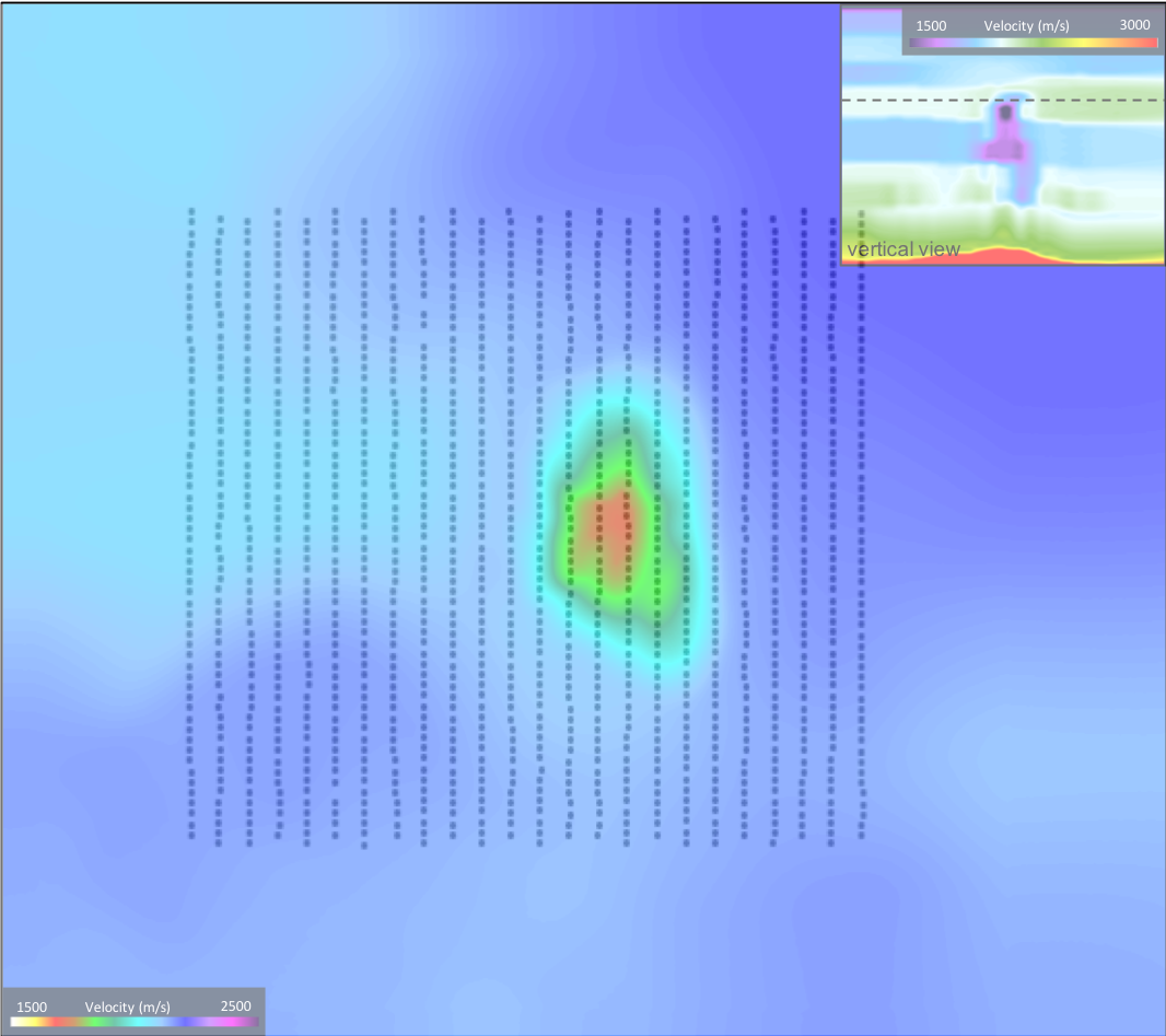 Aerial view through input model at depth 1.2km
