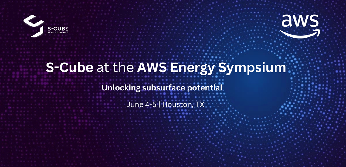 Graphic with the S-Cube and AWS logos. Text reads: "S-Cube at the AWS Energy Symposium. Unlocking Subsurface Potential."