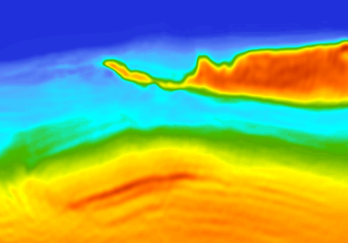 T1 to T2 — overshoot at the salt extremity corrected by the parameter scan — T2, Crossline 414