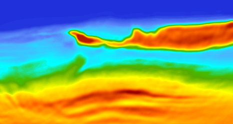 T1 to T2 — overshoot at the salt extremity corrected by the parameter scan — T1, Crossline 414